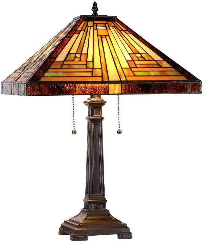 MISC Mission Design 2 Light Dark Antique Bronze Table Lamp Brown Traditional Dimmable