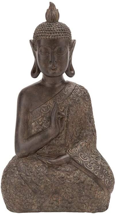 Brown Polystone Buddha Statue Marble Antique Brass