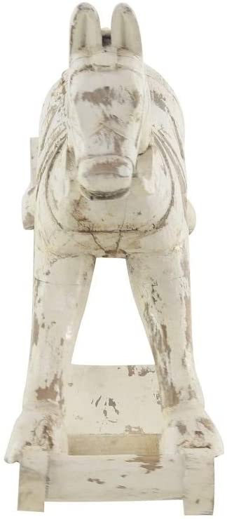 Farmhouse 17 X 27 Inch Distressed White Wooden Rocking Horse Sculpture Animals Wood Antique - Diamond Home USA