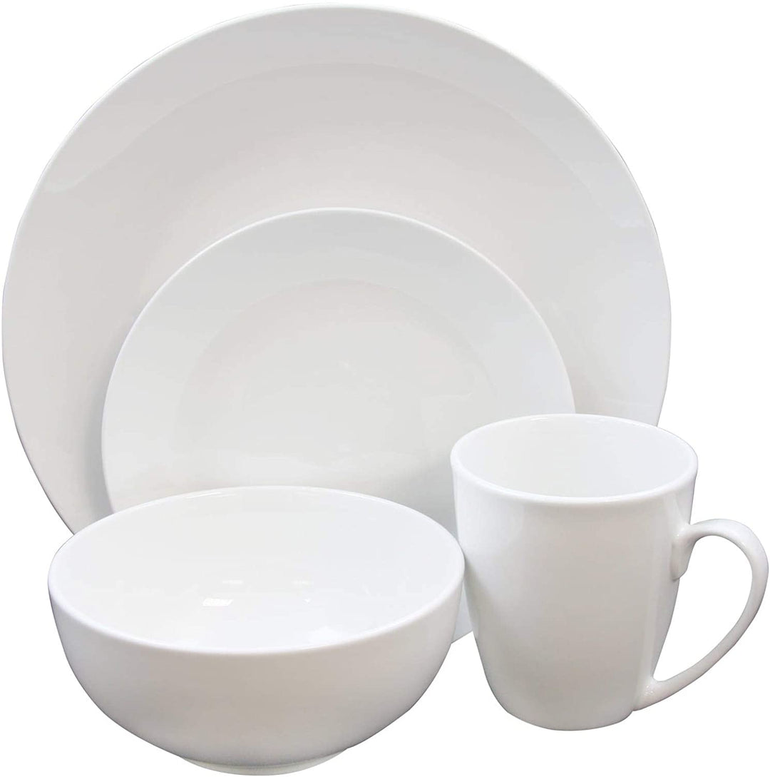 16 Piece Dinnerware Set White Solid Casual Round Ceramic