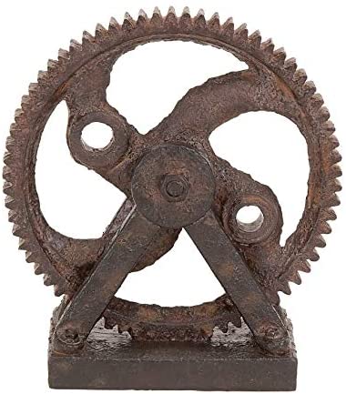 Industrial Rusted Gear Decor Black Color Industrial Stone Wood Natural Finish