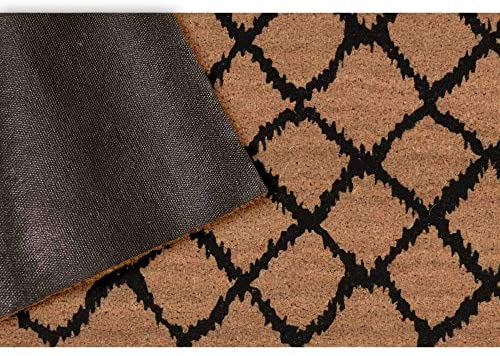 Trellis Coir Welcome Door Mat (1'6" X 2'6") Black Casual Novelty Rectangle - Diamond Home USA