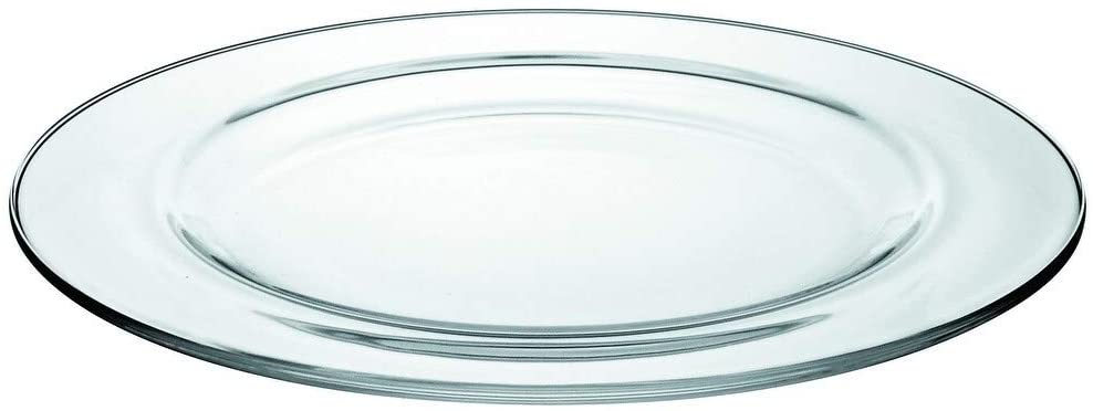European Glass Round Dinner Plates 11" Diameter S/6 Clear Solid Modern Contemporary 6 Piece Dishwasher Safe