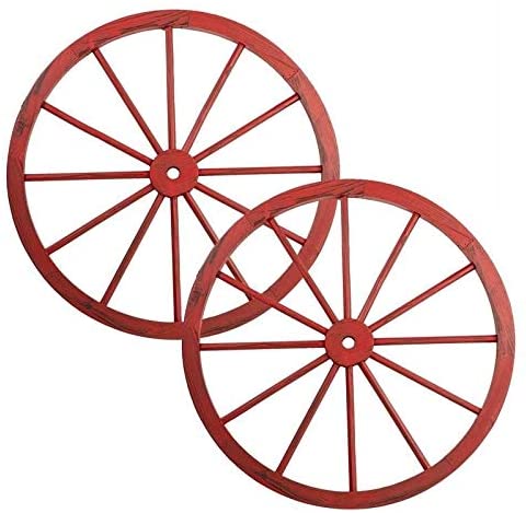 Wooden Wagon Wheel Antique Red Finish (Set 2) Farmhouse Wood