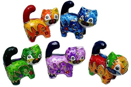 Handmade Multicolor 5 Piece Cat Figurine Set (Indonesia)