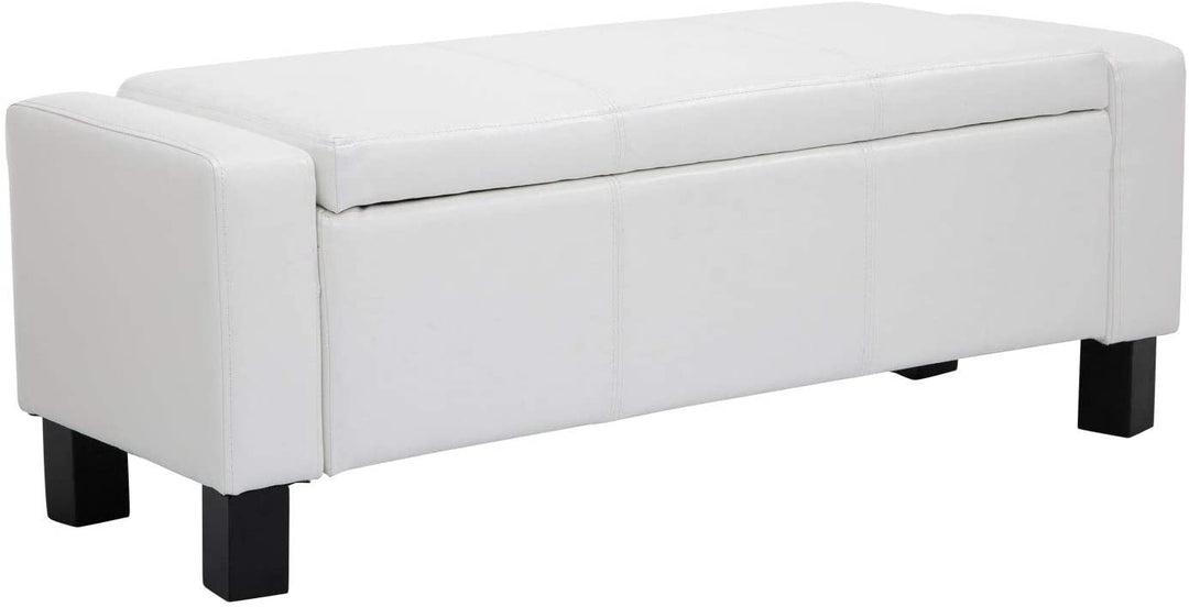 43 inch White Faux Leather Ottoman Storage Bench Modern