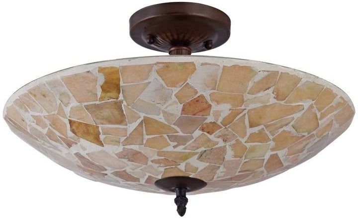 2 Light Dark Bronze/Stained Glass Semi Flush Mount Brown Mission Craftsman Transitional Metal Dimmable - Diamond Home USA