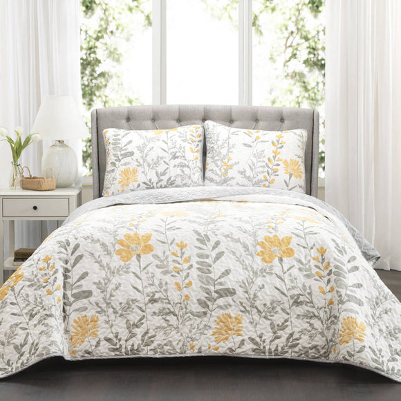 Blossom Floral Pattern Quilt Set Elegance EyeCatching Boho Chic Char Flowers Bedding Bright Bohemian Casual Durable Polyester Unisex