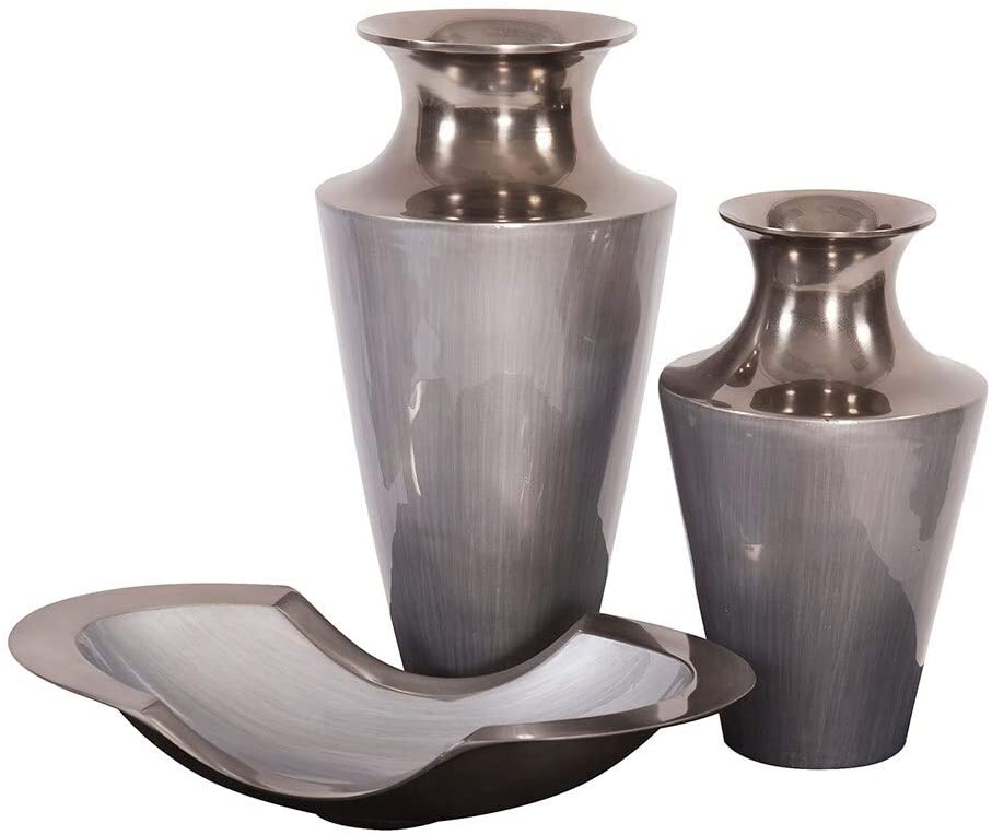 MISC Flared Aluminum Vase Gray Glaze Small 10h X 5w 5d Grey