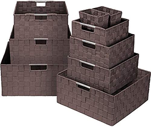 Weave 9 Piece Basket Set Brown Grey White