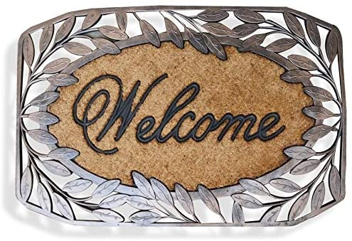 MISC Rubber Coir Brush Doormat Stylish Leaf Border23 x38 Bronze Brown Classic Rectangle All Weather