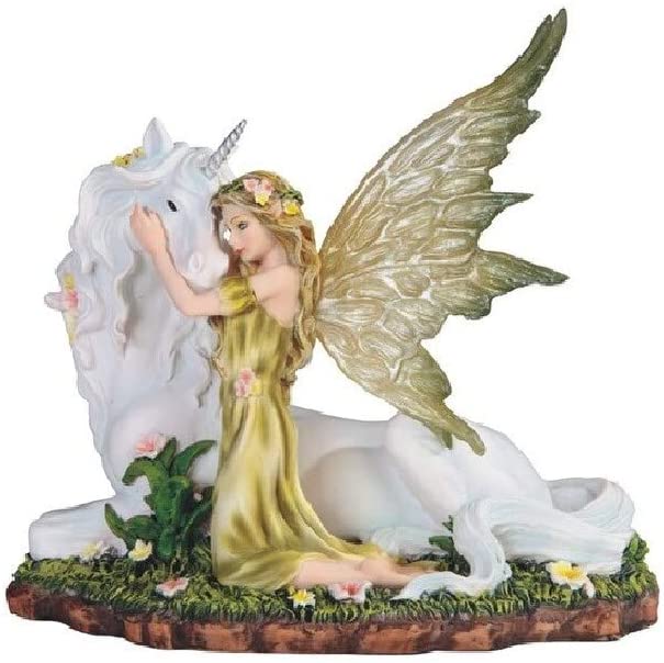 7" w Green Fairy Unicorn Statue Fantasy Decoration Figurine Polyresin