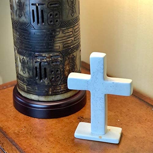 Handmade Standing Cross Off/White Religious Soapstone - Diamond Home USA