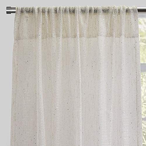 Rodeo Home Net Like Sheer Curtains Sequins (Set 2) 54" X 96" Ivory Solid Glam Shabby Chic Polyester - Diamond Home USA