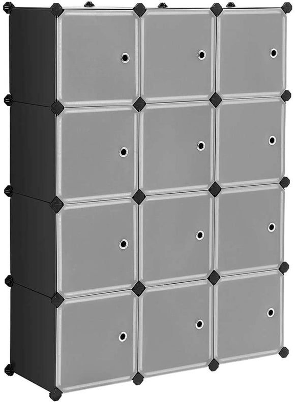 Unknown1 12 Cube Storage Organizer Shelves Cubes DIY Closet Cabinet Doors Black Metal Plastic