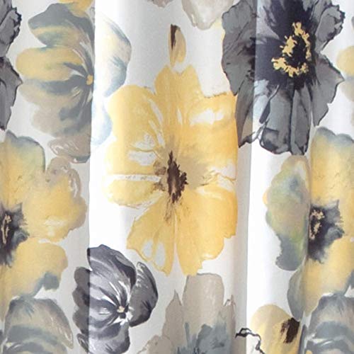 Botanical Shower Curtain Yellow Grey Floral Pattern Bathtub Curtain Flowers Theme Bright White Sunshine Gray Flower Shower Drape Master Guest Bathroom