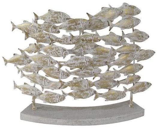 Coastal Carved Metal Fish Sculpture Table Decor Beige Iron - Diamond Home USA