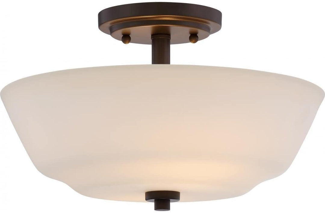 2 Light Semi Flush Fixture White Glass Traditional