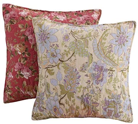 MISC Blooming Prairie Pillow Set (Set 2 Pillows) Gold Green Floral Farmhouse Traditional Cotton Removable Cover
