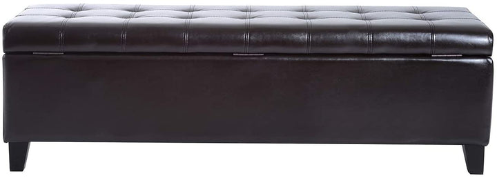 51" Pu Leather Tufted Storage Ottoman Bench Brown Solid Traditional - Diamond Home USA