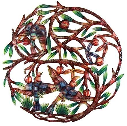 Hand Painted 'Tree Life' 24 inch Recycled Metal Wall Art (Haiti) Green Bohemian Eclectic Hand Painted Steel Handmade