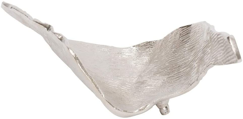 MISC Elongated Aluminum Abstract Leaf Tray Small Silver Casual Farmhouse Metallic Finish Water Resistant