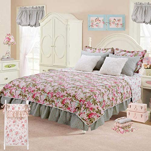 Tea Party Floral 5 Pc Twin Quilt Bedding Set Shabby Chic