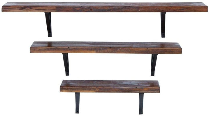 Wood Metal Wall Shelves (Set 3) Brown