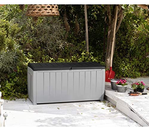 Novel 90 Gallon Black Grey Plastic Deck Storage Box Lockable Water Resistant - Diamond Home USA