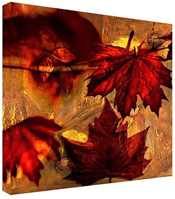 Fall Flowers' Oversized Canvas Wall Art Red Modern Contemporary Square Wood - Diamond Home USA