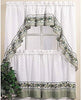 24 Inch Green Color Tier & Swag Window Curtain Set White Background Flower Diamond Dot Motif Hippie Western Colors Cottage Lodge Log Cabin Mandala