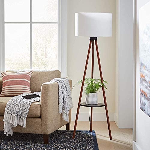 Walnut Tripod Floor Lamp Brown Bohemian Eclectic