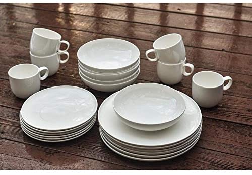 Every Time White 16pc Dinner Set Solid Casual Modern Contemporary Round Porcelain 16 Piece Dishwasher Safe Microwave