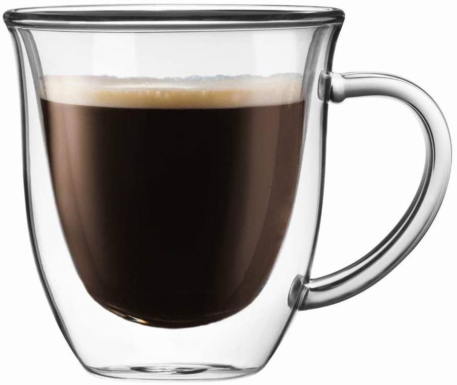 Double Wall Insulated COFFEE MUGS With Handles CLEAR Glass 