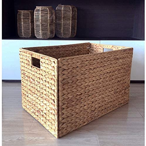 Large Wicker Seagrass Baskets Hampers Set 2 Cut Out Handles 21" w X 14 5" 14" h Beige Iron Handmade - Diamond Home USA