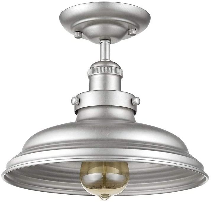 Transitional 1 Light Silver Painted Semi Flush Mount Industrial Steel Bulbs Included Dimmable