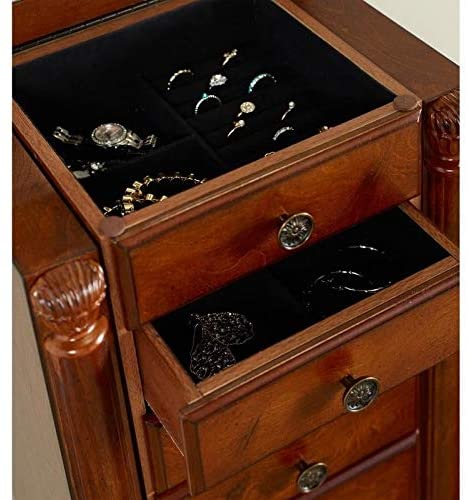 Jewelry Armoire N/ Brown Modern Contemporary Traditional Wood Cherry Finish Hidden Storage Mirror Included - Diamond Home USA