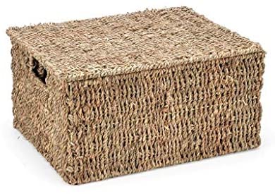 MISC Set 3 Rectangular Seagrass Baskets Lids Beige