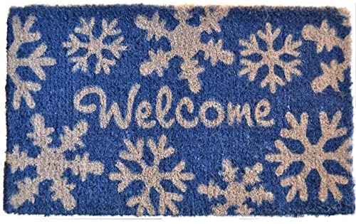 Welcome Snow lakes Door Mat Blue Casual Rectangle Natural