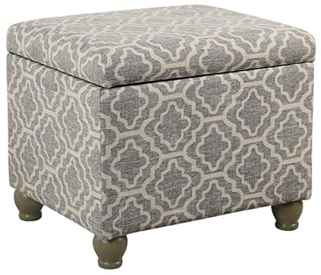 MISC Ash Grey Geometric Storage Ottoman Pattern Fabric Foam Wood