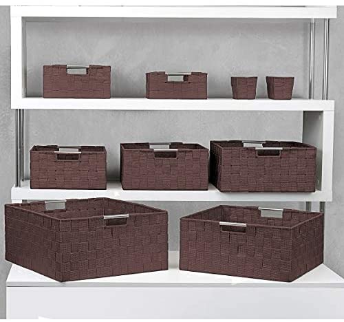 MISC Weave 9 Piece Basket Set Brown Grey White Fabric