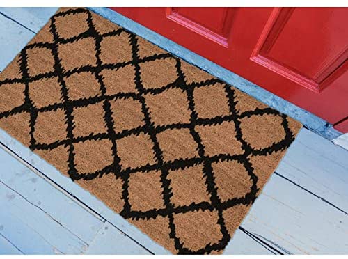 Trellis Coir Welcome Door Mat (1'6" X 2'6") Black Casual Novelty Rectangle - Diamond Home USA