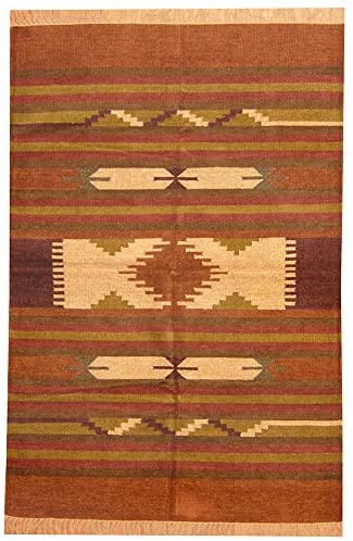 Handmade Chenille Dhurrie Wool Rug (India) 4' X 6' Brown