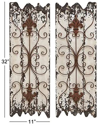 Wood Metal Wall Decor Panel (Set 2) White Rustic