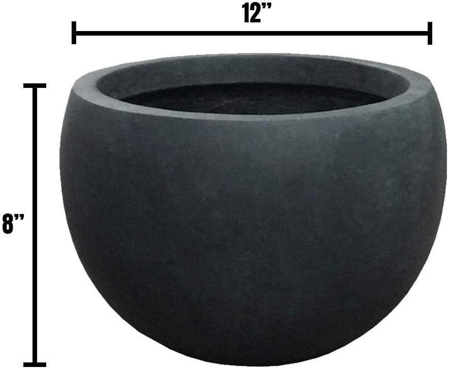 Lightweight Concrete Bowl Granite Planter Small 11 8'x11 8'x7 9' Grey Round Handmade - Diamond Home USA