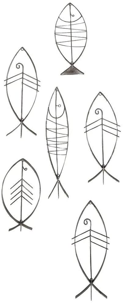 Set 6 Coastal Black Metal Fish Imitation Wall Decor Nautical Iron - Diamond Home USA