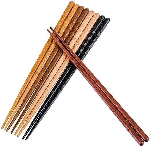 5 Pair Fancy Hardwood Japanese Reusable Wood Chopsticks Brown Piece