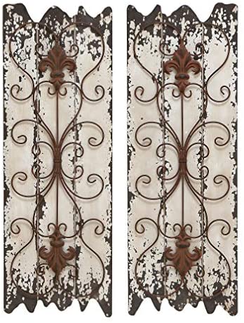 Wood Metal Wall Decor Panel (Set 2) White Rustic