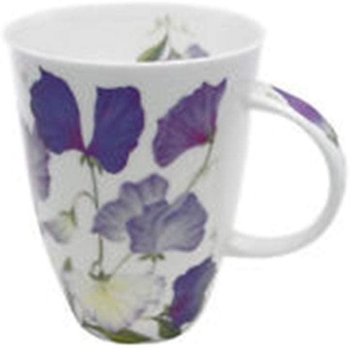 Mugs (Set 6) Sweet Pea Louise Shape Color Floral Casual Round Bone China 6 Piece Microwave Safe - Diamond Home USA