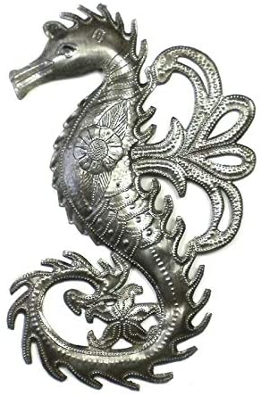 Embossed Seahorse Recycled Metal Wall Art (Haiti) Grey